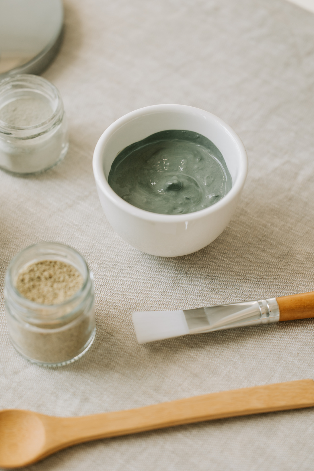 Homemade Clay Mask, Spoon, and Brush